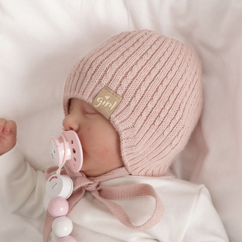 Bonnet automne/printemps fille, rose, avec liens, Cheri