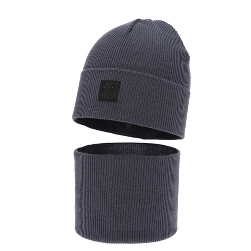 Ensemble automne/printemps garçon: bonnet et snood, avec coton, gris, Jonas