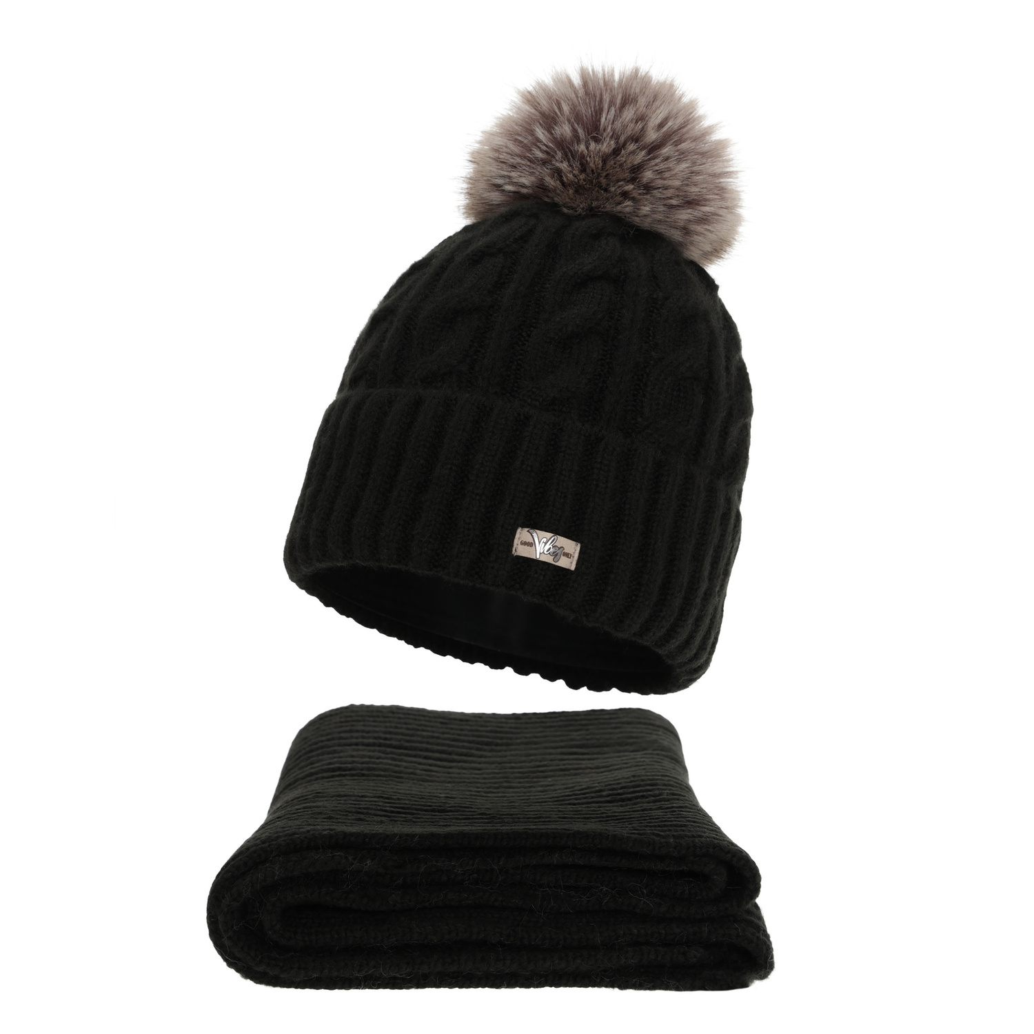 Ensemble d'hiver femme: bonnet et écharpe, noir, Lunetta