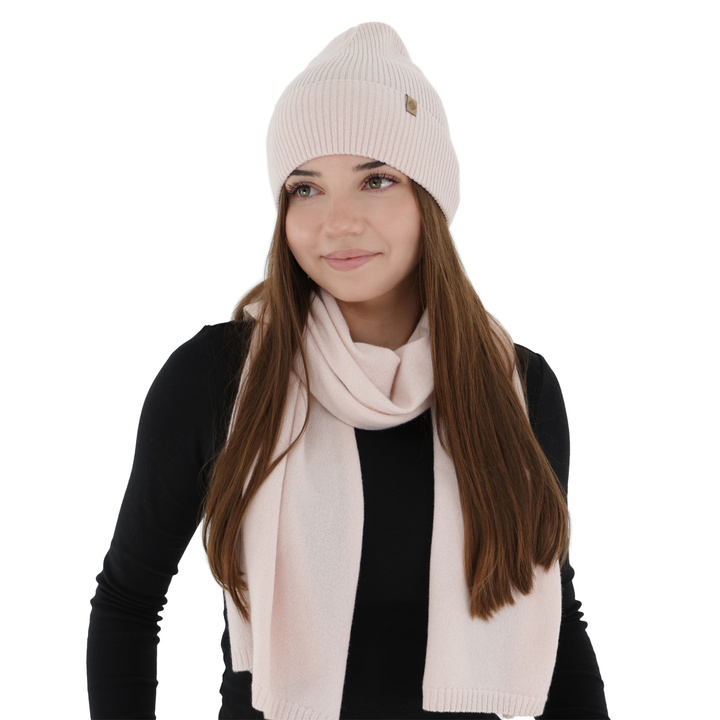 Écharpe d'hiver femme, rose clair, laine mérinos avec cachemire, Irenia