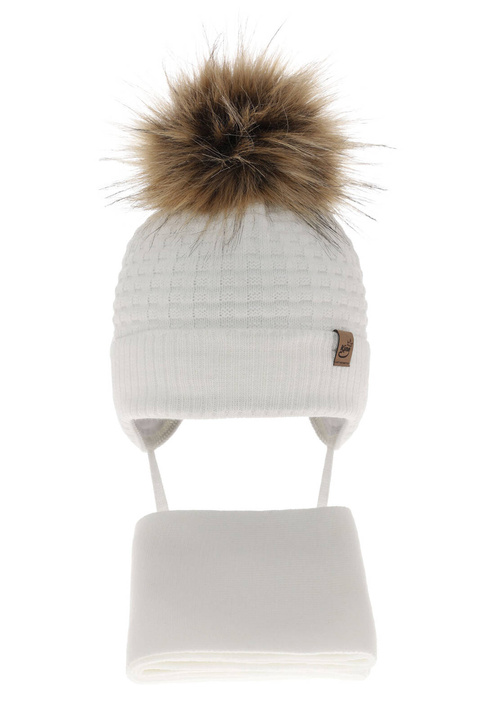 Ensemble d'hiver garçon: bonnet et écharpe, blanc, avec liens, Salem
