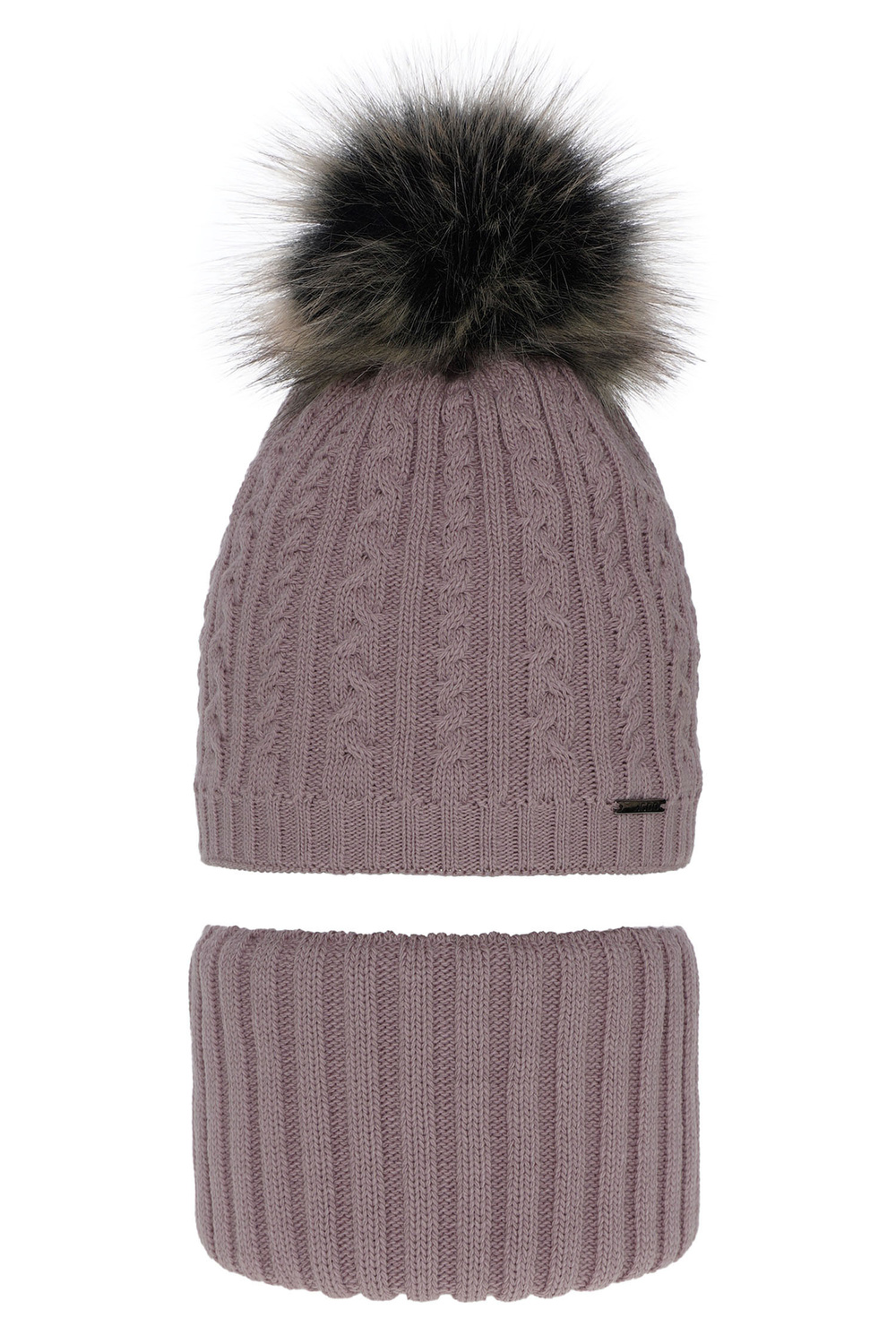 Ensemble d'hiver fille: bonnet et snood, violet, avec pompon, Rima