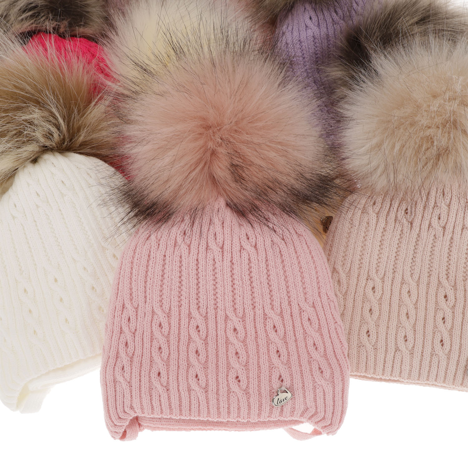 Ensemble d'hiver fille: bonnet et écharpe, crème, avec pompon, Amana
