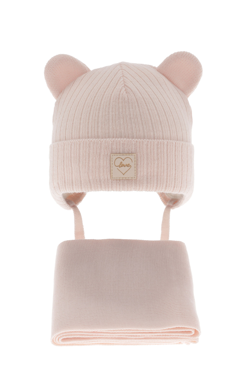 Ensemble d'hiver fille: bonnet et écharpe, rose, avec liens, Antola