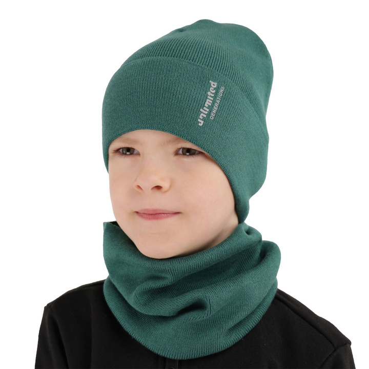Ensemble automne/printemps garçon: bonnet et snood, avec coton, vert, Timothe