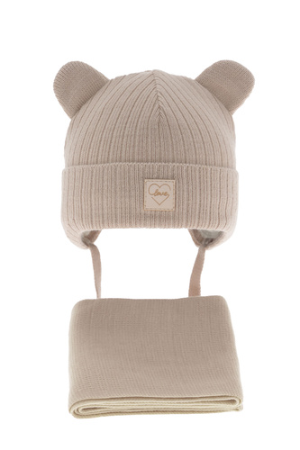 Ensemble d'hiver fille: bonnet et écharpe, beige, avec liens, Antola