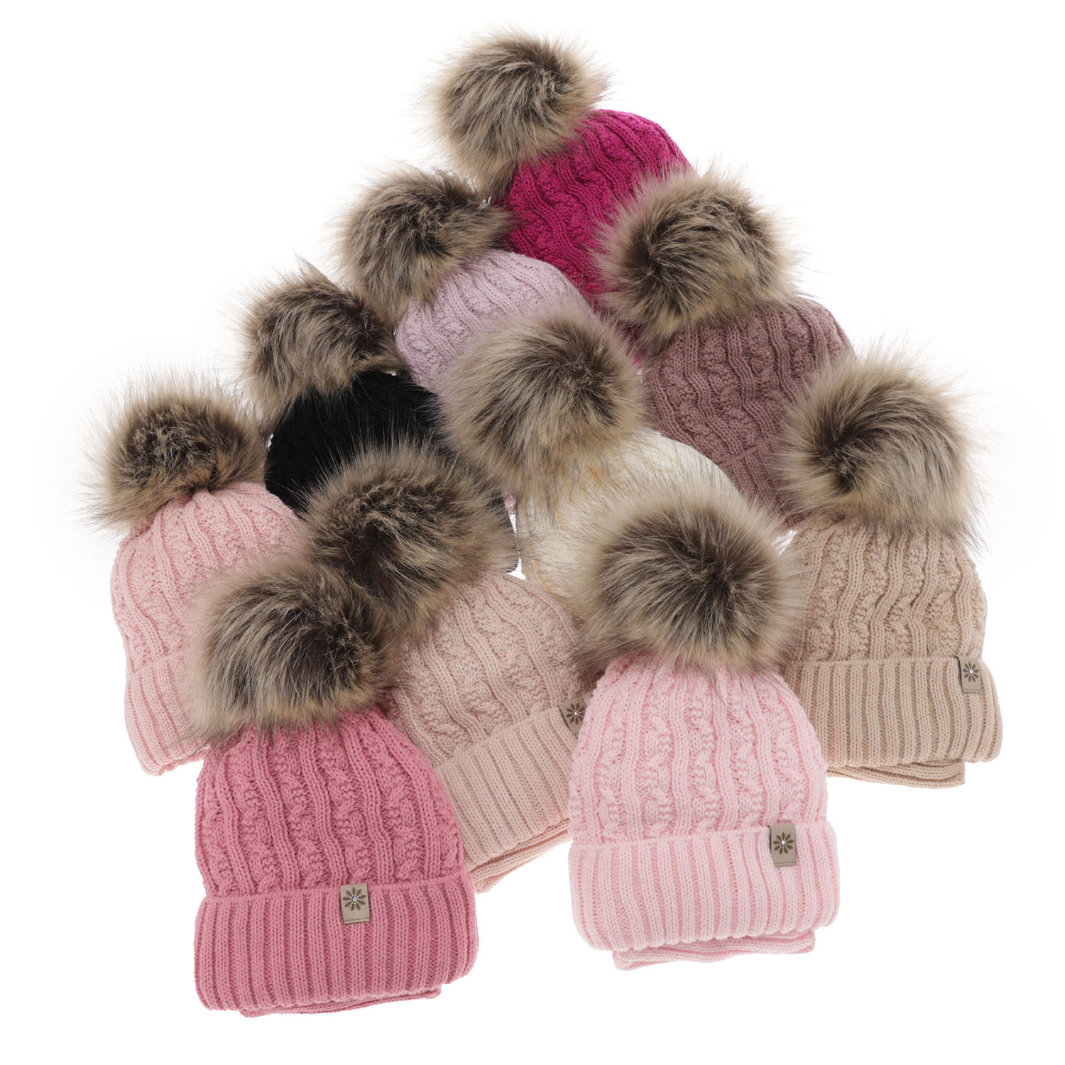 Ensemble d'hiver fille: bonnet et snood, rose, avec pompon, Pretoria