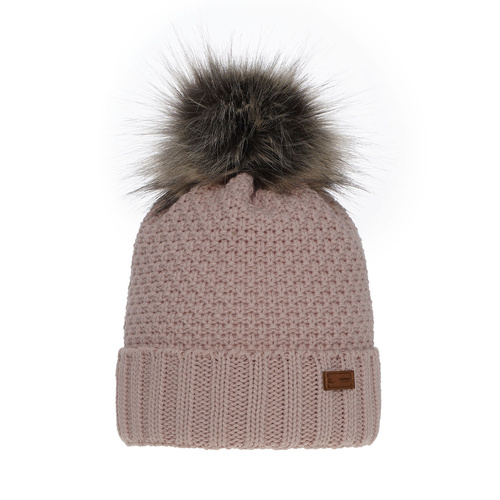 Bonnet d'hiver fille, rose, avec pompon, Pola