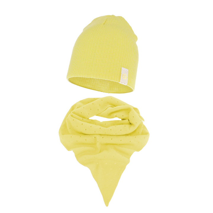 Ensemble automne/printemps fille: bonnet et foulard, jaune, Blanche