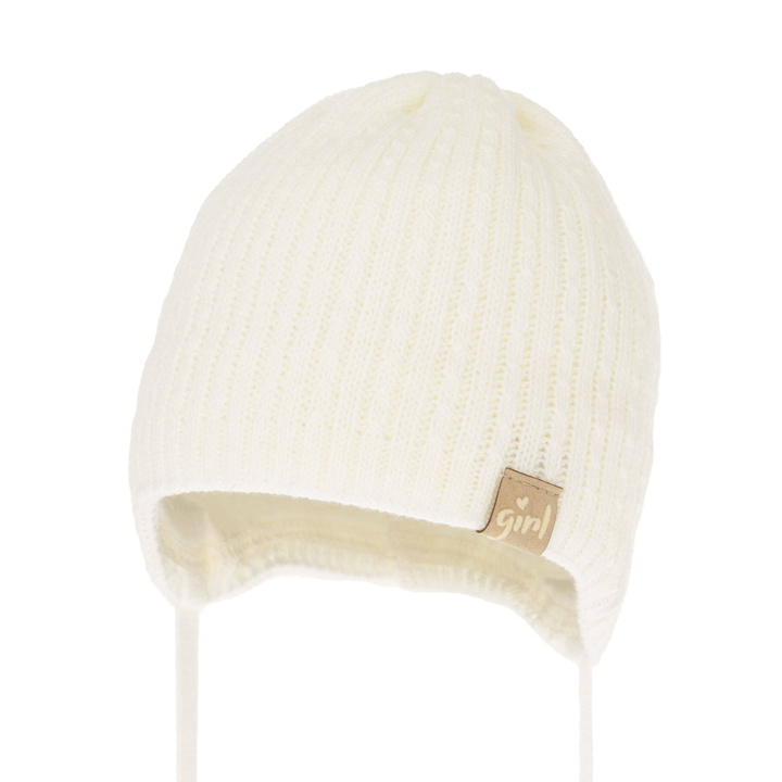 Bonnet automne/printemps fille, crème, avec liens, Cheri