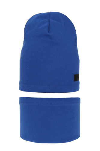 Ensemble automne/printemps garçon: bonnet et snood, bleu, en coton, Frizi