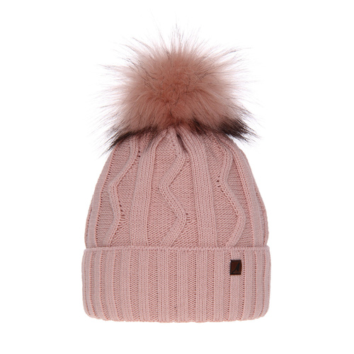 Bonnet d'hiver femme, rose, avec pompon, Renika