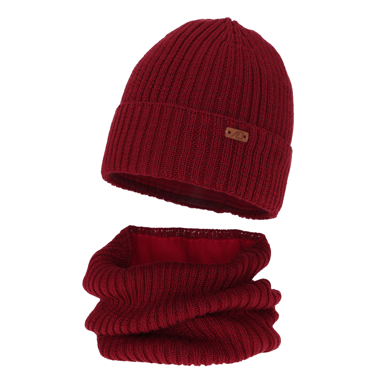 Ensemble d'hiver garçon: bonnet et snood, bordeaux, avec laine mérinos, doublé de polaire, Palermo