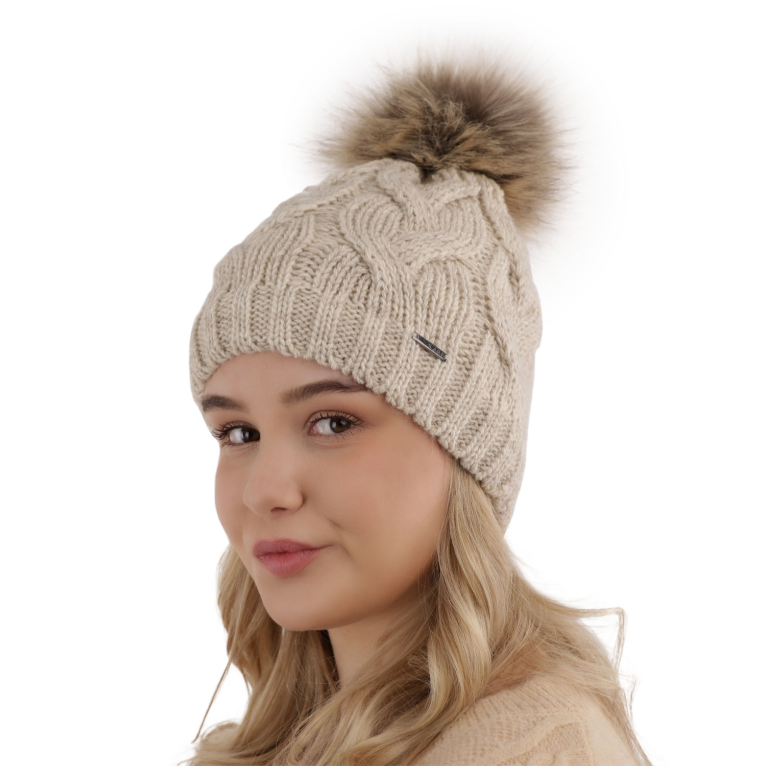 Bonnet d'hiver femme, hiver, wrzosowy, avec pompon, Terri