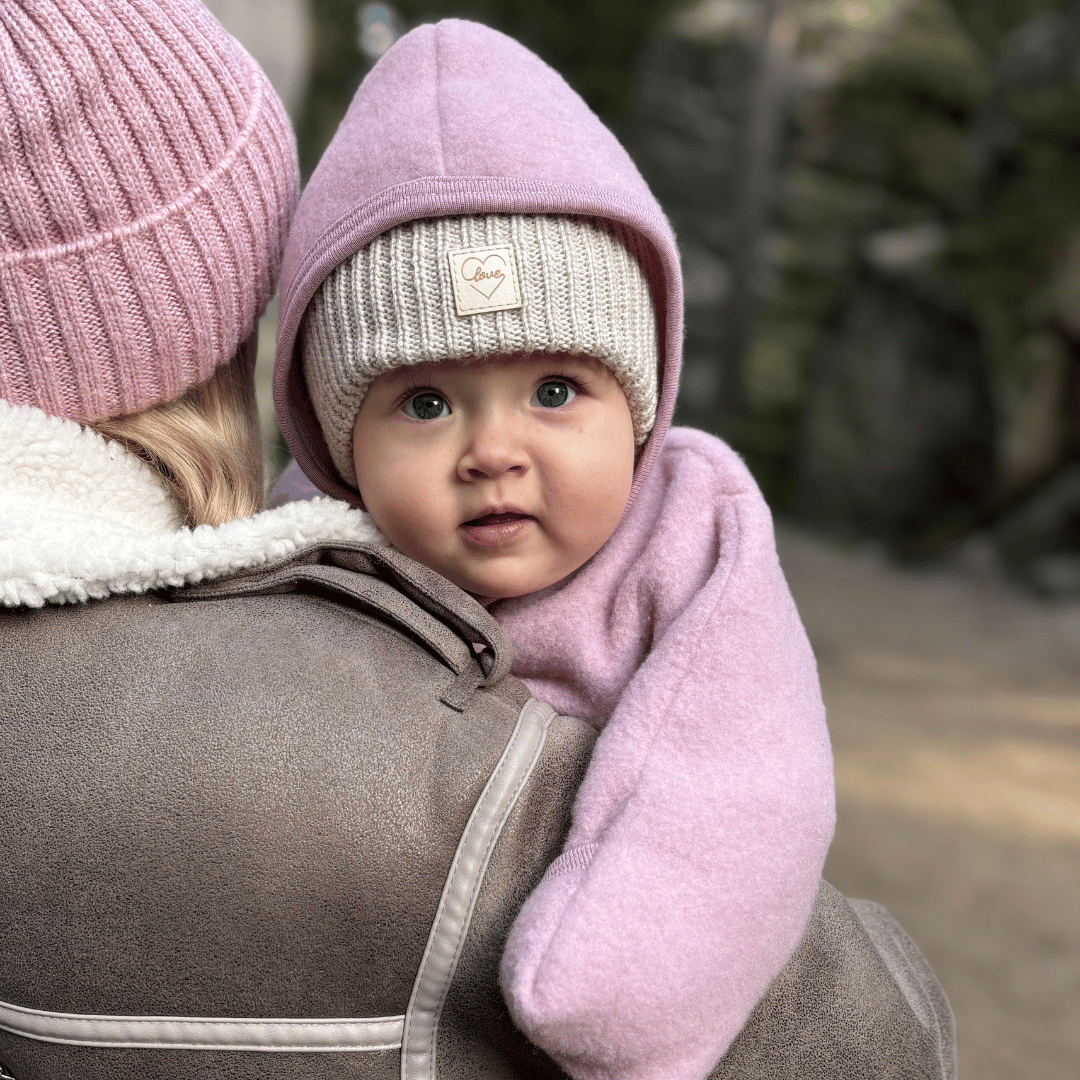 Bonnet d'hiver fille, rose clair, avec liens, avec laine mérinos, doublé de polaire, Havana