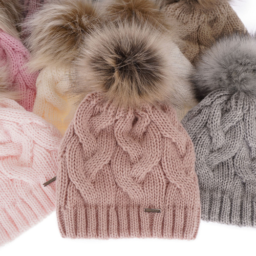 Bonnet d'hiver femme, hiver, wrzosowy, avec pompon, Terri