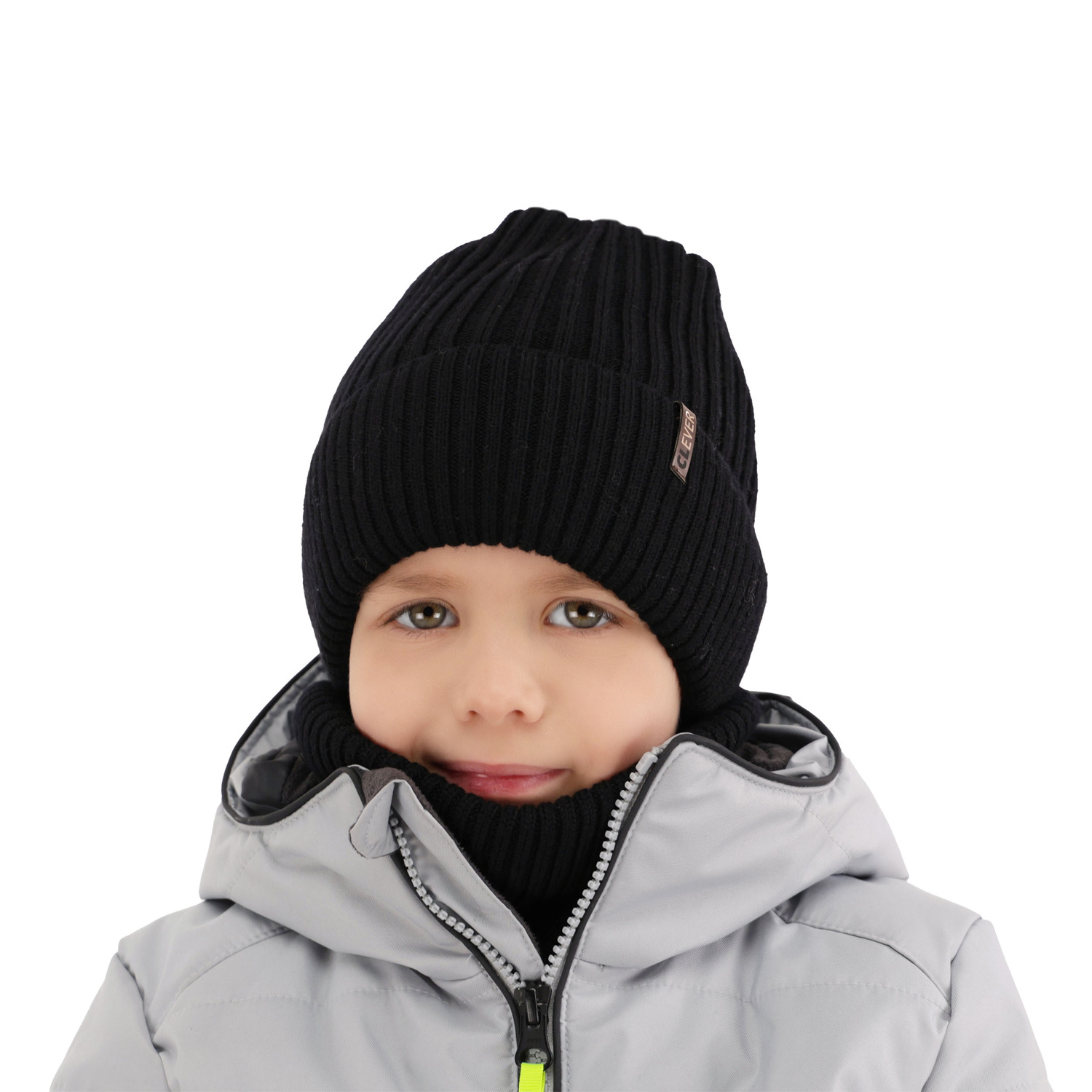 Ensemble d'hiver garçon: bonnet et snood, khaki, avec laine mérinos, Gizmo