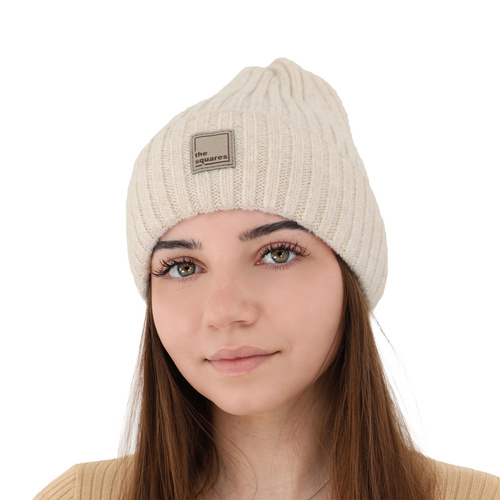 Bonnet d'hiver femme, crème, avec laine mérinos, Benedetta