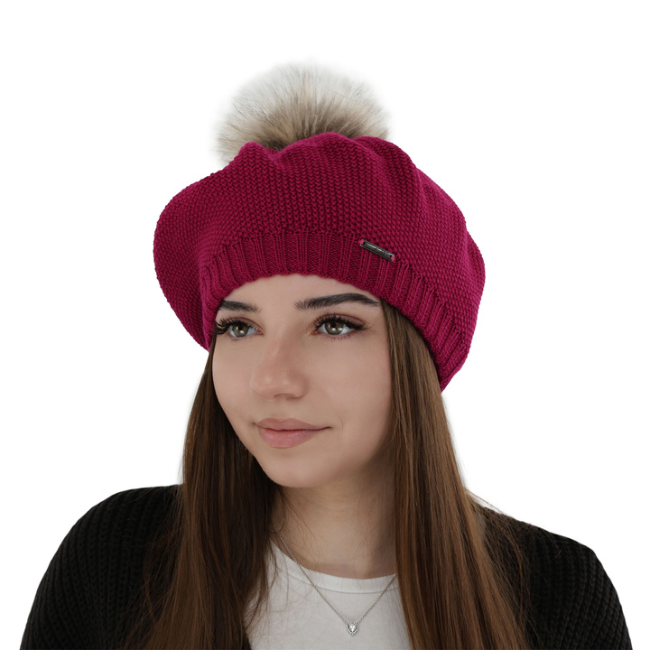 Beret d'hiver femme, rose, avec laine mérinos, Bonnie