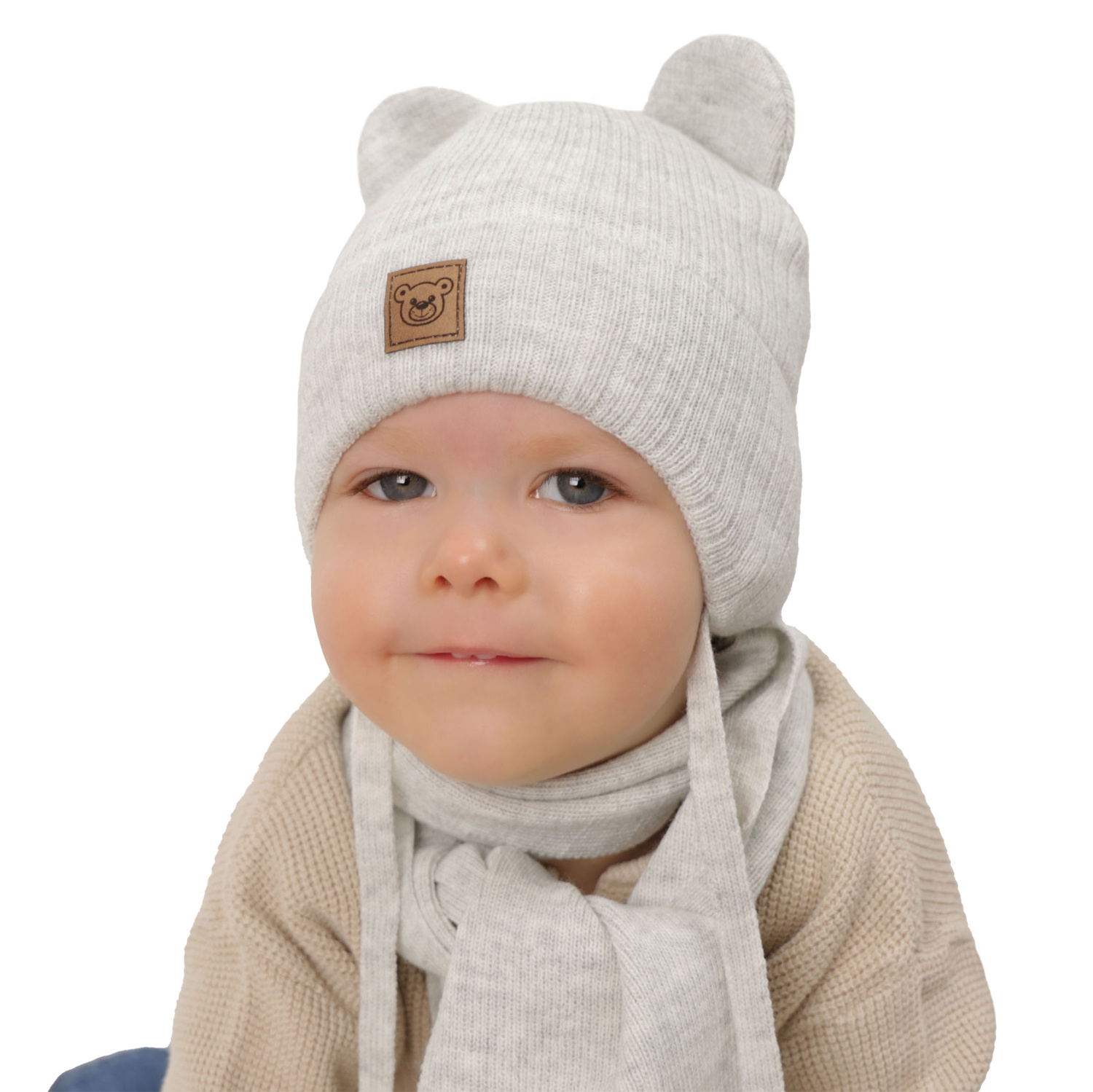Ensemble d'hiver garçon: bonnet et écharpe, bleu, avec liens, Anthony