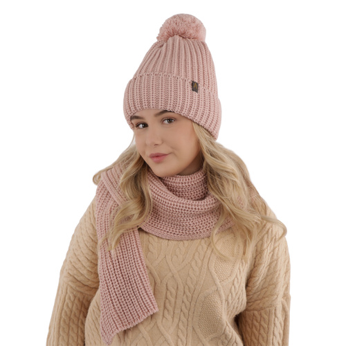 Ensemble d'hiver femme: bonnet et écharpe, rose, avec pompon, Lupita