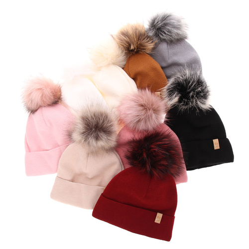 Bonnet d'hiver femme, rose, avec pompon, Kalia