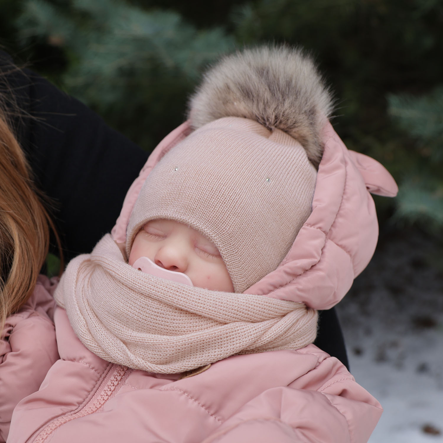 Ensemble d'hiver fille: bonnet et écharpe, morel, avec laine mérinos, Rosalina