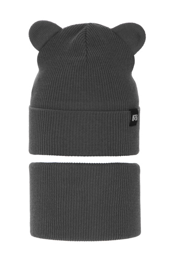 Ensemble automne/printemps garçon: bonnet et snood, avec coton, gris, Grajan