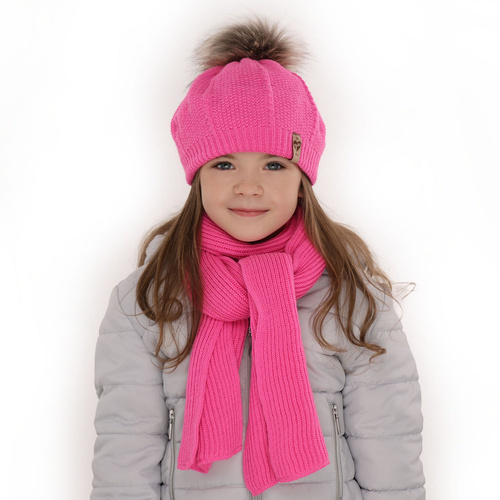 Ensemble d'hiver fille: béret et écharpe, gris, avec pompon, Elif