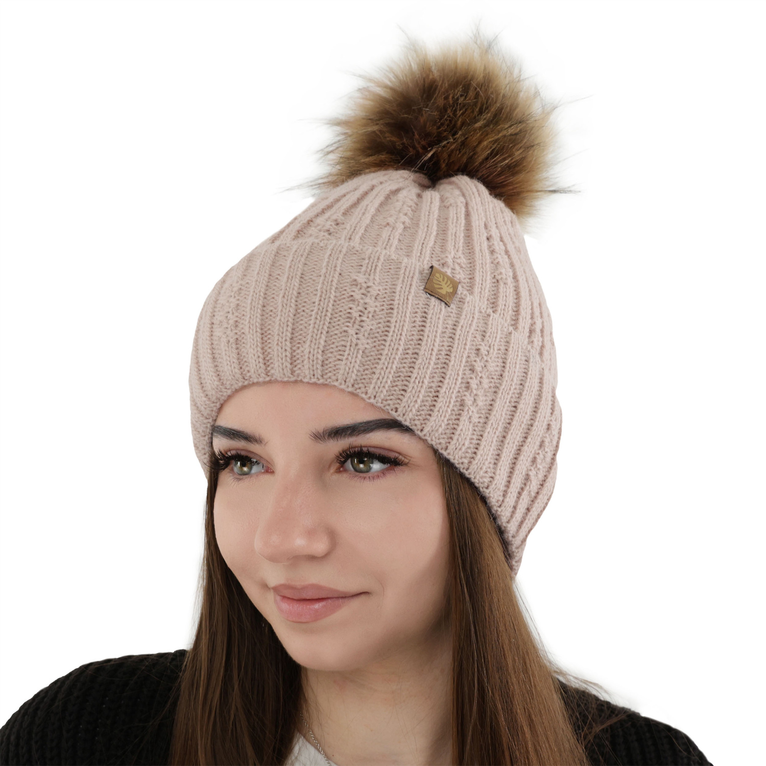 Bonnet d'hiver femme, hiver, wrzosowa, avec pompon, Savona