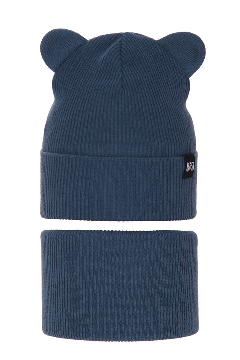 Ensemble automne/printemps garçon: bonnet et snood, avec coton, bleu, Grajan
