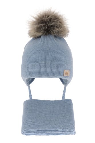 Ensemble d'hiver garçon: bonnet et écharpe, bleu, avec laine mérinos, Anastazy