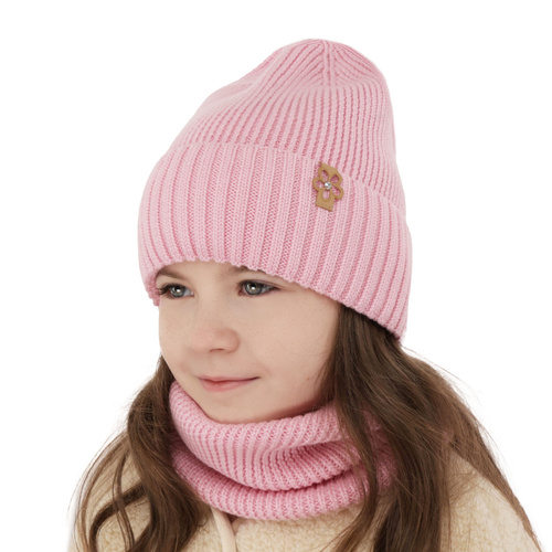 Ensemble d'hiver fille: bonnet et snood, violet, avec laine mérinos, Nelita