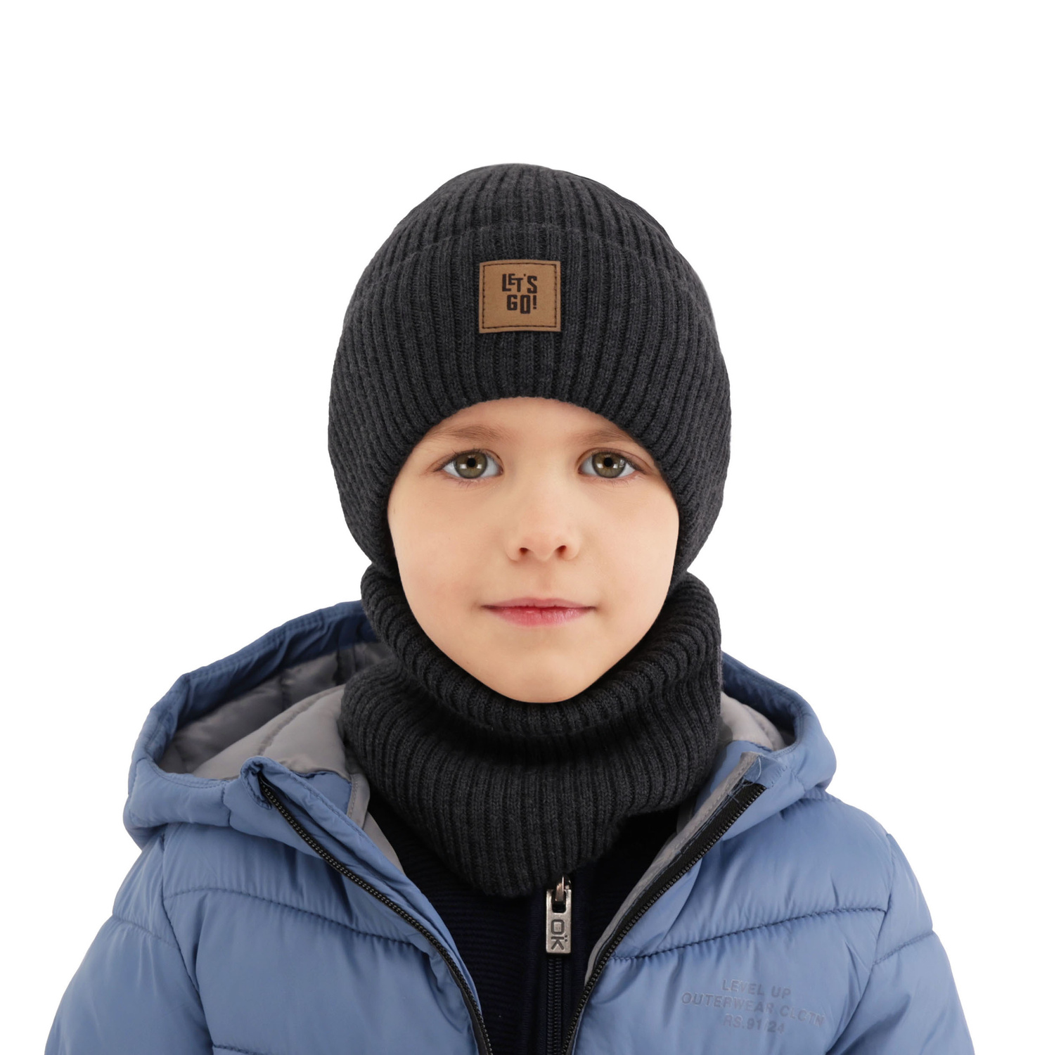 Ensemble automne/printemps garçon: bonnet et snood, bleu marine, avec laine mérinos, Vanto