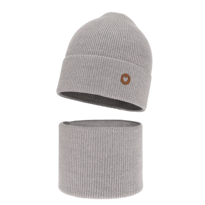 Ensemble automne/printemps fille: bonnet et snood, gris, avec laine mérinos, Brook