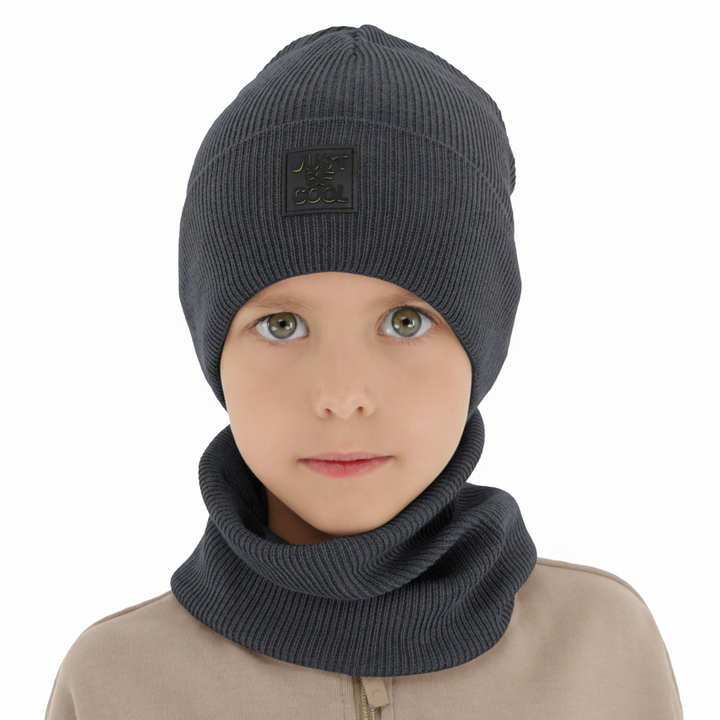 Ensemble automne/printemps garçon: bonnet et snood, avec coton, gris, Jonas