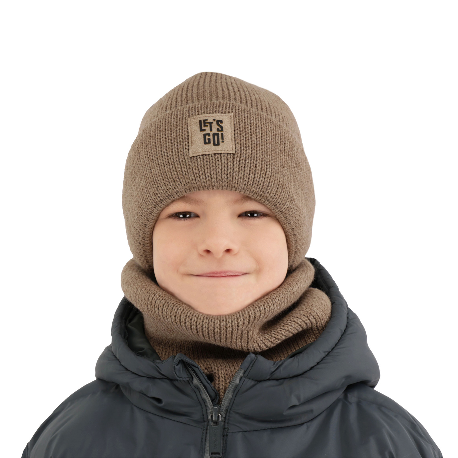 Ensemble d'hiver garçon: bonnet et snood, gris foncé, Joseph
