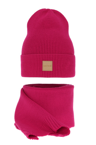 Ensemble d'hiver femme: bonnet et écharpe, rose, Nathalie