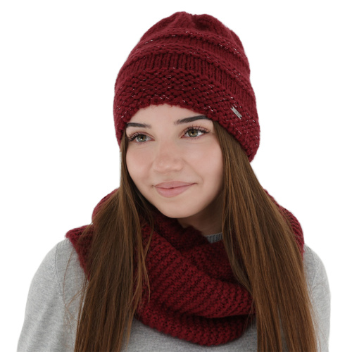 Ensemble d'hiver (bonnet et snood), bordeaux, avec laine mérinos, Driva