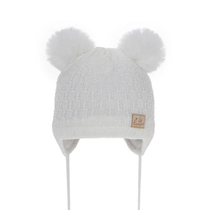 Bonnet d'hiver fille, blanc, avec pompon, Emila