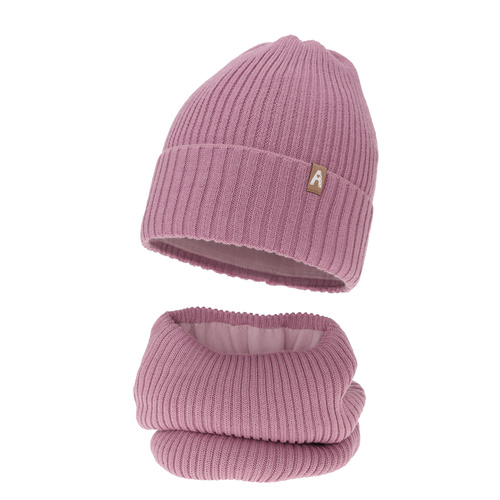 Ensemble d'hiver fille: bonnet et snood, violet, avec laine mérinos, doublé de polaire, Peggy