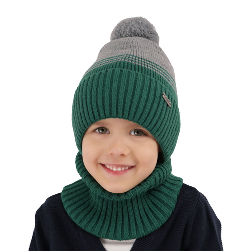 Ensemble d'hiver garçon: bonnet et snood, noir, avec pompon, Pallas