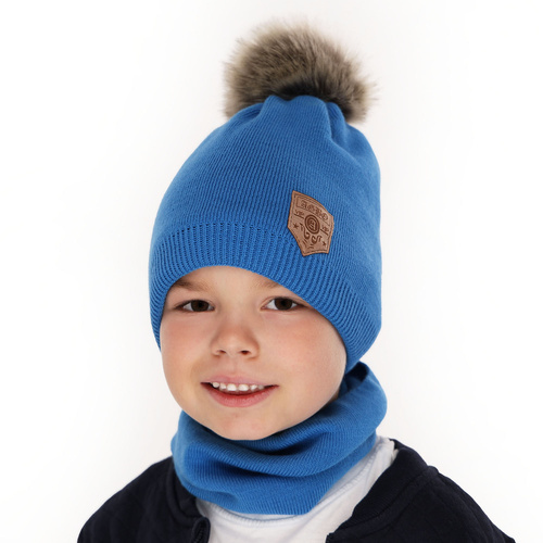 Ensemble d'hiver garçon: bonnet et snood, noir, avec pompon, Apolin