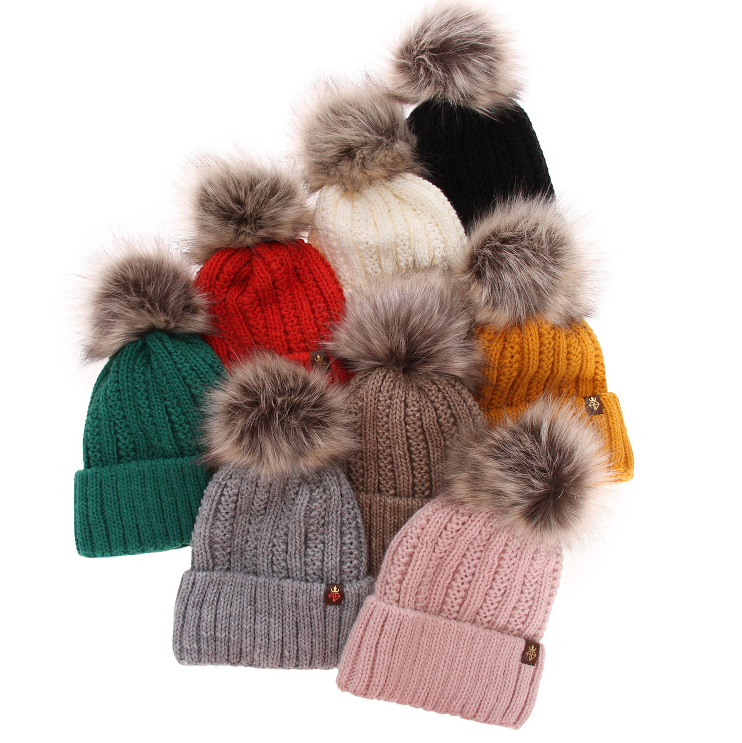 Bonnet d'hiver femme, rouge, avec pompon, Rene