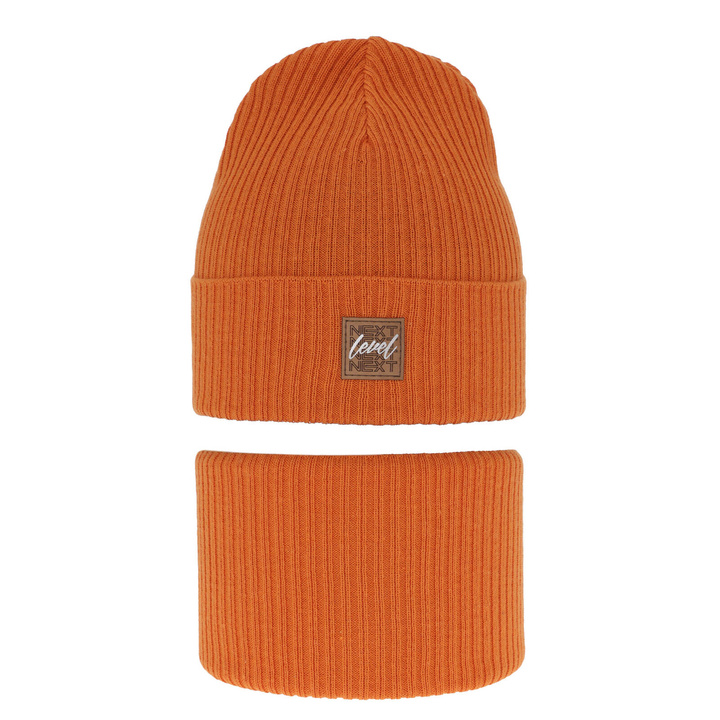 Ensemble automne/printemps garçon: bonnet et snood, avec coton, orange, avec pompon, Fenix
