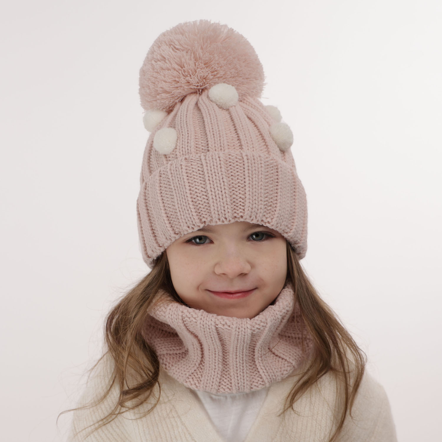 Ensemble d'hiver fille: bonnet et snood, noir, avec pompon, Hekate