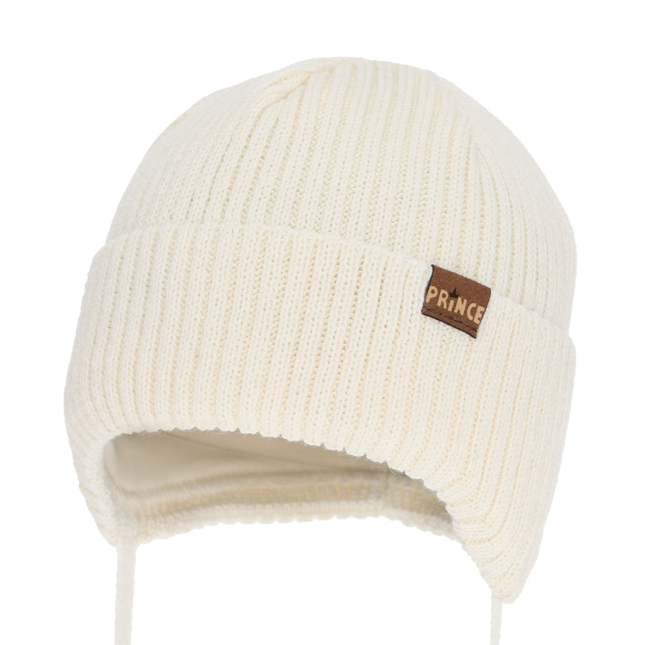 Bonnet d'hiver garçon, avec liens, avec laine mérinos, crème, Puser