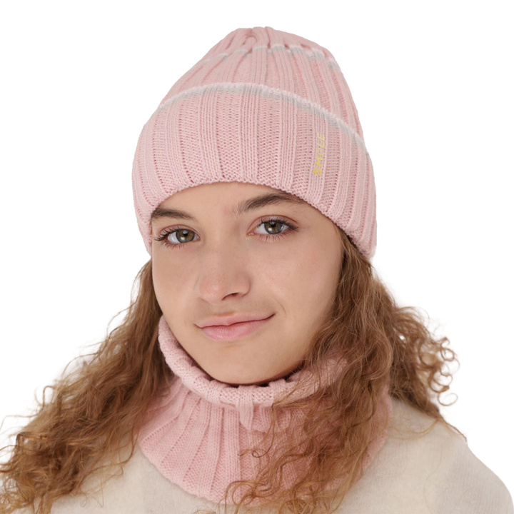 Ensemble d'hiver fille: bonnet et snood, rose clair, Judit