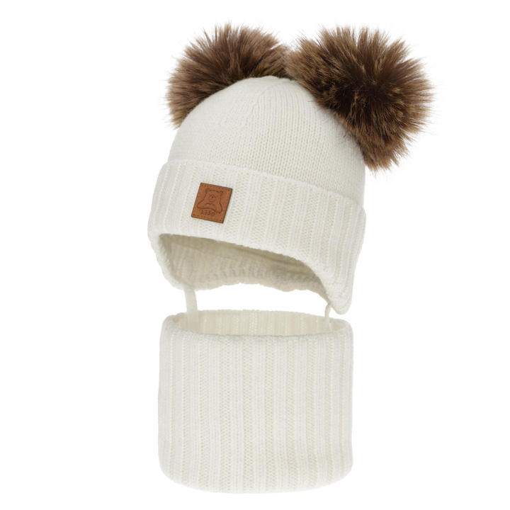 Ensemble bonnet et tour de cou garçon, hiver, blanc, 100% laine mérinos, doublé polaire laine, Ronik