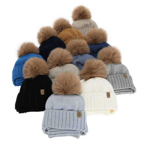 Ensemble d'hiver garçon: bonnet et snood, bleu, avec pompon, Talens